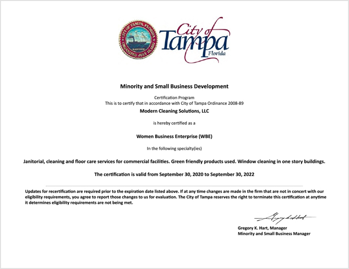WBE certificate City of Tampa